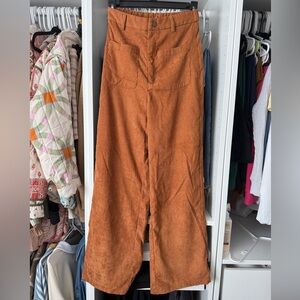SHEIN Corduroy High-Waist Wide Leg Pants - Rust Orange